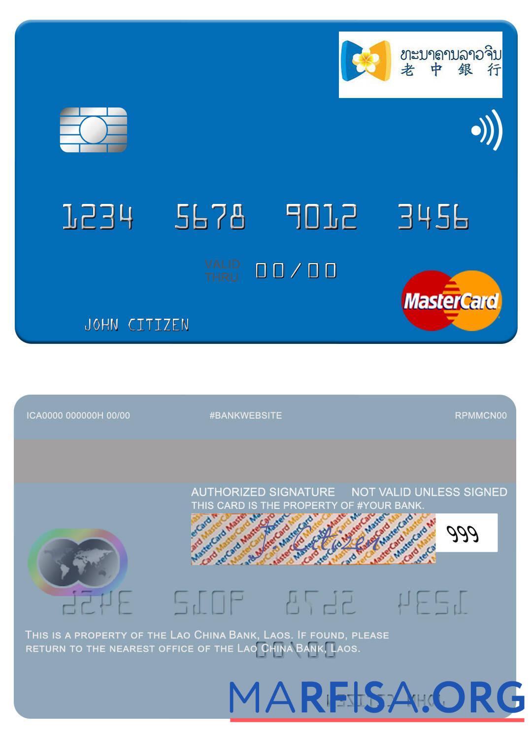 Downloadable Laos Lao China Bank mastercard real example
